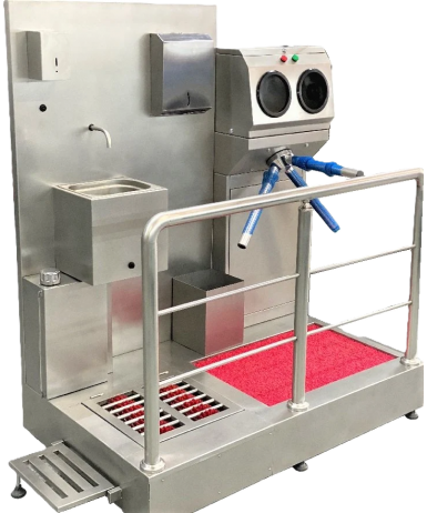 M3100 HİJYEN TURNİKESİ - EL-AYAK - Havuzlu+Fırçalı (El Yıkama Evyesi+Peçetelik+Sabunluk+Çöp Kutusu+Senaryolu)